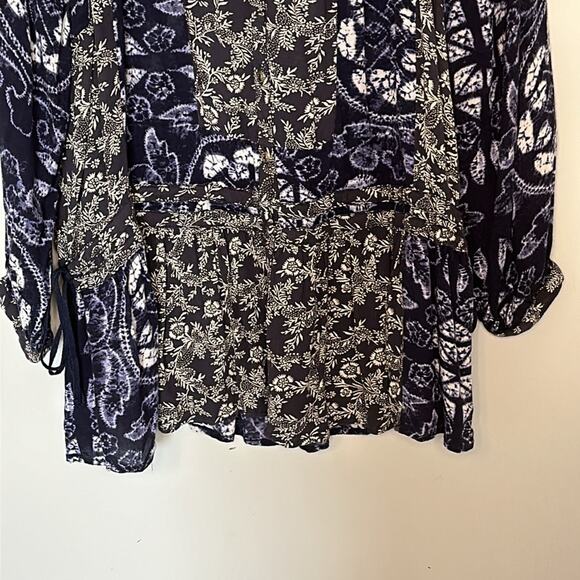 Free People Womens Peasant Top Medium Blue Floral Boho Flowy Cottagecore Fairy - Picture 3 of 9
